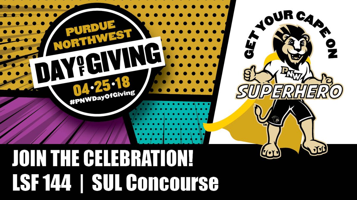 PurdueNorthwest's tweet photo. Stop over at the #PNWDayOfGiving HQ in LSF 144 &amp; SUL Concourse to join the celebration! Grab a snack, have some fun and enter to win a prize! https://t.co/IuNe1cEQQk