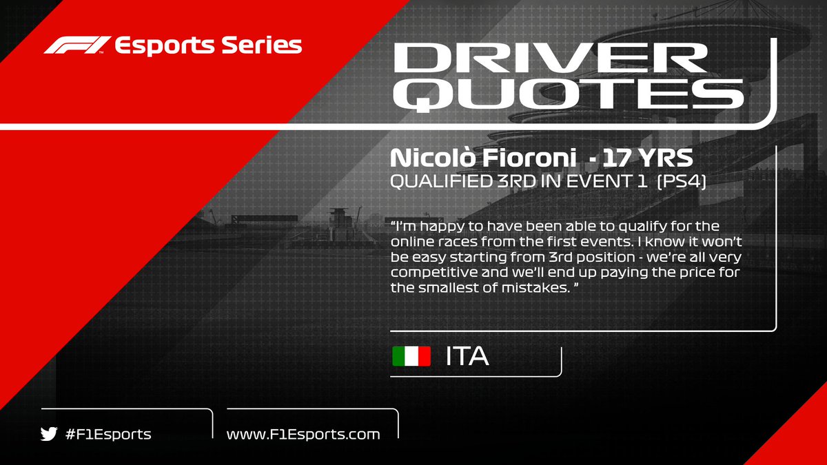 EASPORTSF1's tweet photo. 🏁Two hours to go until the last #F1Esports qualifying race of the week 🏁

@NicoloFioroni think it's going to be close race tonight...

Don't miss it  ⬇️
⏰ 8pm GMT +1
🎥 LIVE 🔴 on https://t.co/BFh1LP2P6d &amp; https://t.co/bT1UpMirvb https://t.co/3dxSPd3XTU