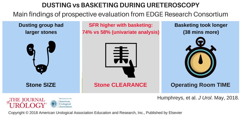 JUrology's tweet photo. EDGE study: 
Basketing vs Dusting for URS 
@DrBenChew @tigerhump @BEkidneystone @bodoknudsen @shah_ojas @miller @amy_krambeck @endourologyccf #visualabstract https://t.co/5gZHZKptmL