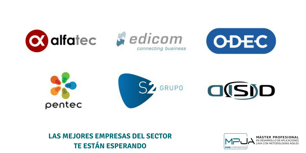 MasterJava_es's tweet photo. Empresas como @alfatecS  @s2grupo  @EdicomGroup  o @disid_corp  te esperan en nuestra Bolsa de empleo. ¡Reserva tu plaza en el Máster Ya! https://t.co/VC2pyyDOO7 #MasterJava #Java #Empleo https://t.co/fxSjsflFov