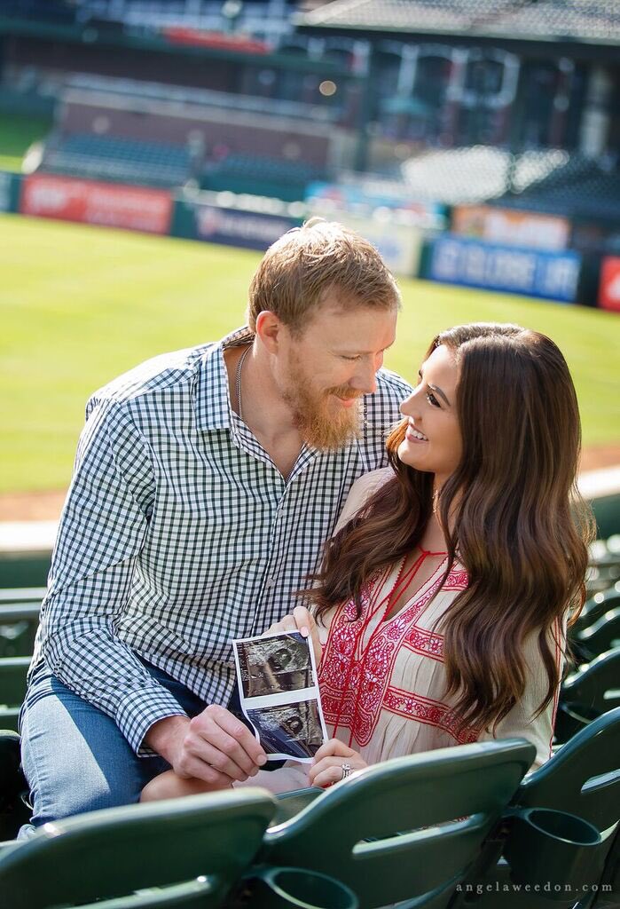 Amanda_Diekman's tweet photo. Surprise!! We are over the MOON to be welcoming our precious baby into the world this fall! 💙👶🏻💗 You are so loved already little angel! God is good! @JakeDiekman https://t.co/uqD6O7Waqx