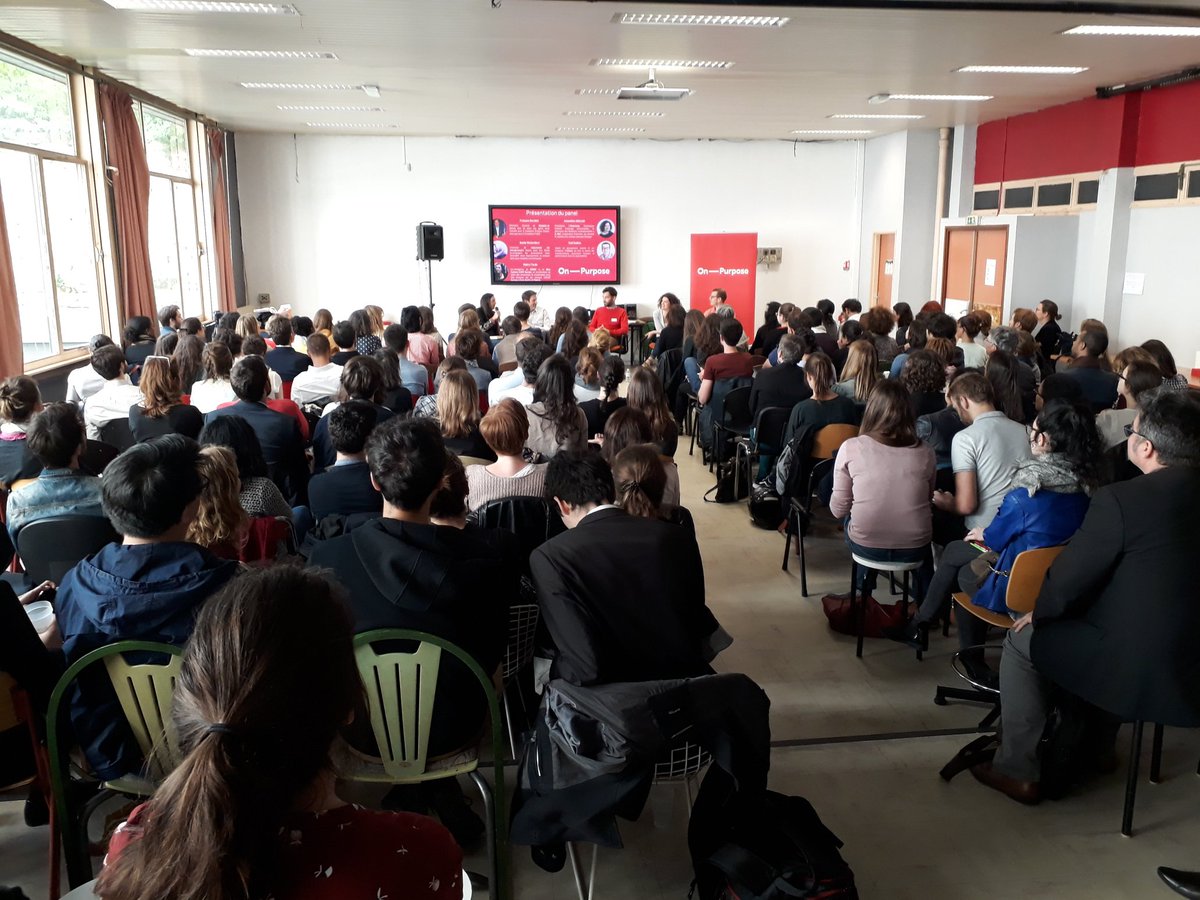 OnPurposeFR's tweet photo. Salle comble pour la conférence On Purpose "quels modèles pour l'impact de demain" avec @imfusio @simplon @makesense @laNef_ @letsbenoisy @BlueFactory_ https://t.co/zIKzTlQBII
