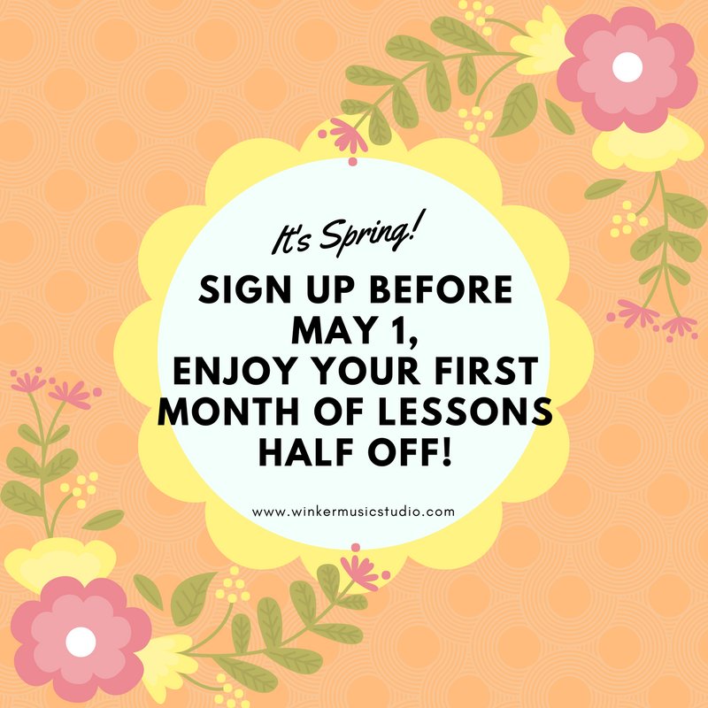 Winter lingered this year, but it finally feels like spring!  Sign up for piano, singing, or music composition lessons before May 1, and enjoy your first month half off!  #SpringIntoMusic winkermusicstudio.com/book-online