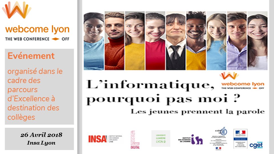 4LDigital's tweet image. 📣#WebComeLyon #TheWebConference #lyon Thursday 26/4 @insadelyon : @4LDigital proud to co-organize a #barcamp with secondary school students : ➡️ Topic: #computerscience and #digital jobs, why not me, why not girls ?
