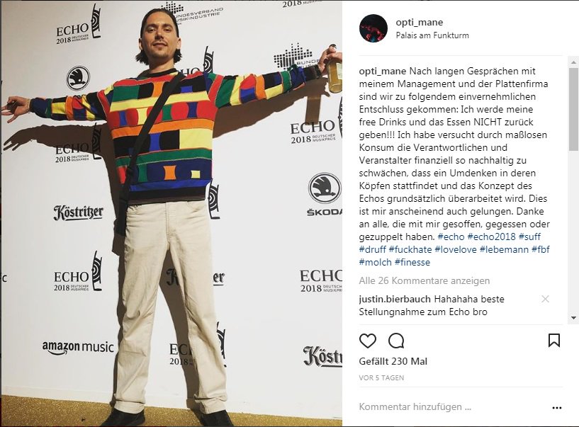 Schön zu sehen, wenn das eigene Engagement Früchte trägt und die harte Arbeit sich am Ende doch gelohnt hat!! Meine Stellungnahme zum #ECHO2018 #Echos #EchoAbgeschafft #echo siehe unten. Hab ich gern gemacht! 😎