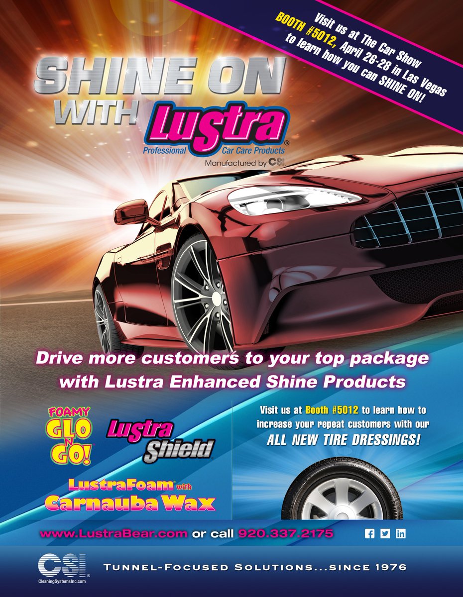 LustraCare's tweet photo. The Car Wash Show starts tomorrow!!  Stop by our booth # 5012 to learn more about our new tire products.
Schedule a "5-minute Fly By meeting" for a chance to win a DJI Drone Bundle!
Sign up here. https://t.co/XByIrMUcZZ
#giveyourcarahug #lustra  #gocarwashshow https://t.co/SxXYqC4n5a