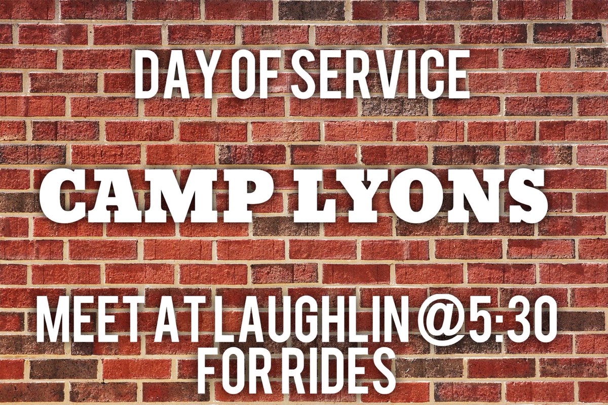 Don't forget that we're not meeting at our normal time tonight! Instead we are going to Camp Lyons to do some service work and pray for next semester. Hope to have you join us! Meet at Laughlin at 5:30 for rides. Dinner is provided!