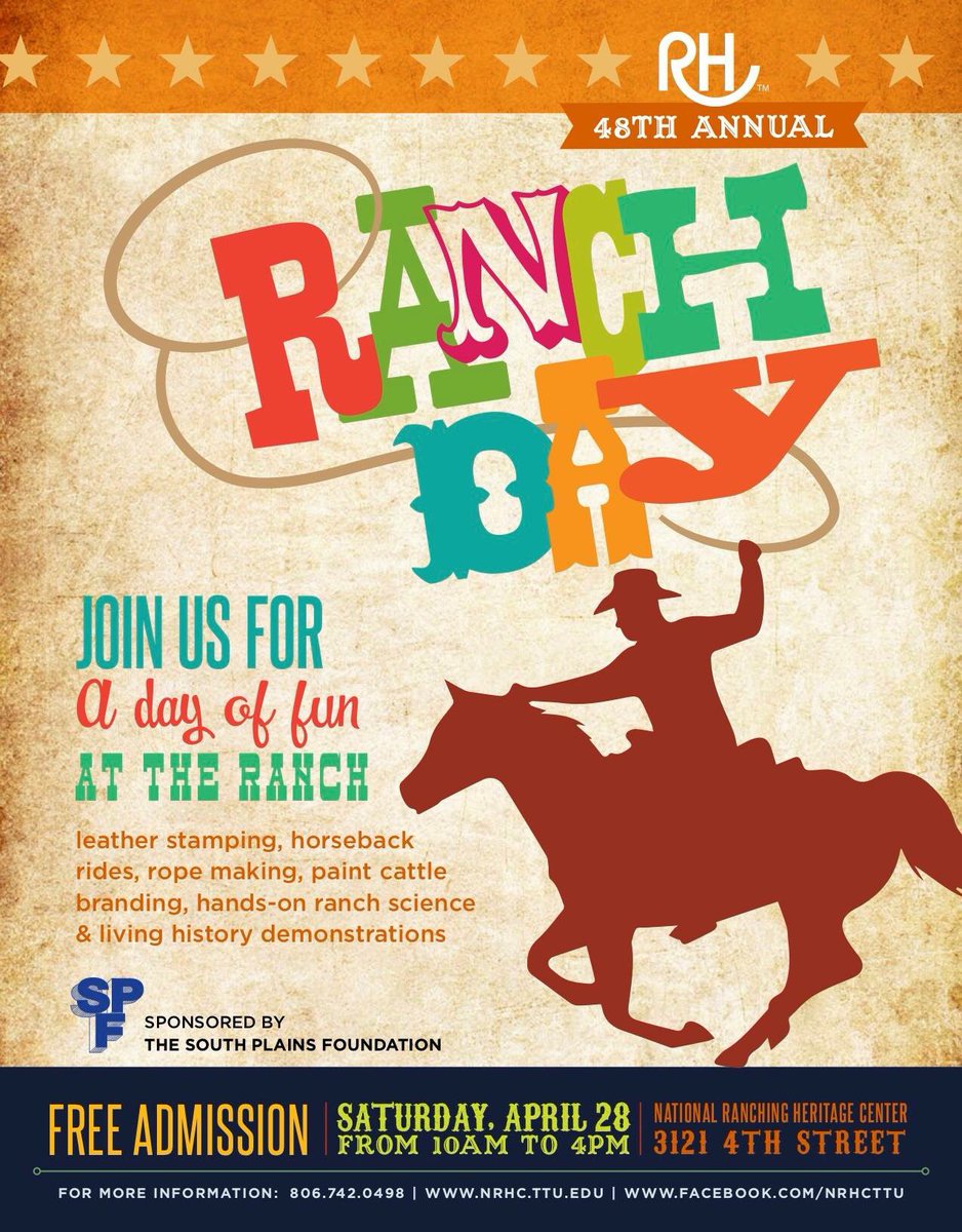 NRHC_TTU's tweet photo. Ranch Day is this Saturday from 10am to 4pm! Come join in on the fun at the National Ranching Heritage Center! https://t.co/dLRHFzATgQ