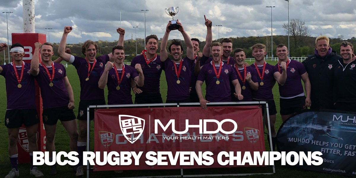 BUCSsport's tweet photo. #BUCSrugby7s | A moment to remember for #BUCSSuperRugby side @DURFC who have been crowned the 2018 Rugby Sevens Champions 🏆 https://t.co/5VJWxynw8s
