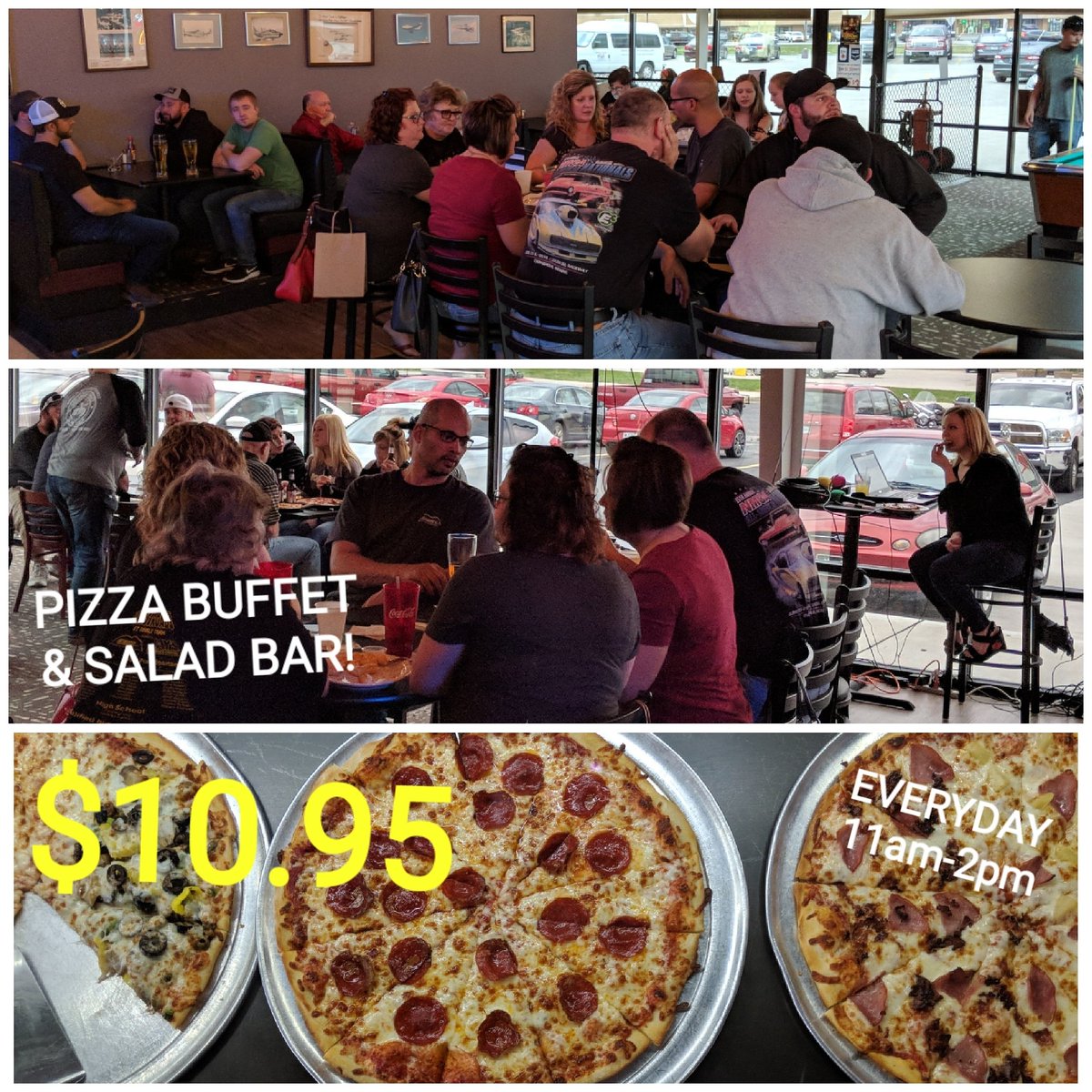 rolliespizza's tweet photo. What are your plans for lunch? $10.95 gets you pizza buffet and salad bar from 11am to 2pm! 
#rolliespizza #terrehaute #supportlocal https://t.co/w6LsQoqTSJ