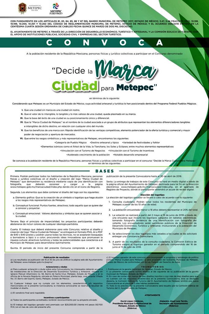 DavidLopezDLC's tweet photo. Registra tu logo y participa en “Marca Ciudad Metepec”, consulta las bases en la página: https://t.co/Sus1OayFjH https://t.co/MuELLGwMtN