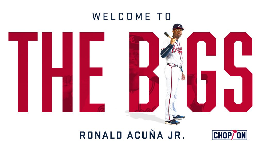 Braves's tweet photo. The #Braves selected the contract of OF Ronald Acuña Jr. from Triple-A Gwinnett. Acuña Jr. will wear No. 13. https://t.co/BMkBOHqdjA
