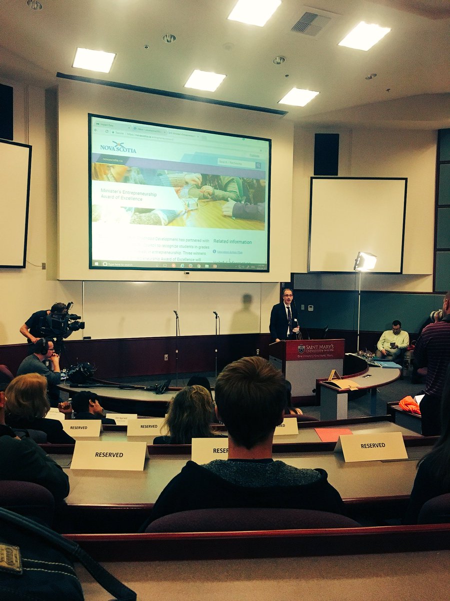Excited to see the youth pitches today at the first Minister’s Award for #Entrepreneurship hosted <a href="/SobeySchool_SMU/">Sobey School of Business @ Saint Mary’s University</a>! We’ll see pitches from #NovaScotia students from grades 6-12. Thanks to the <a href="/BEC_NS/">Business Education Council</a> for spearheading this cool initiative.#SMU #BEC #pipeline