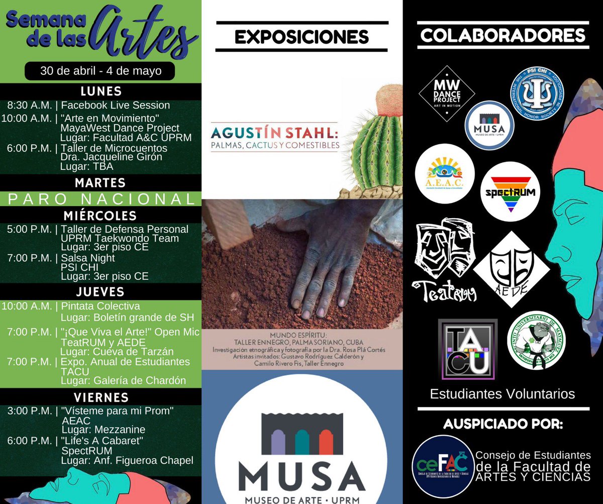 Aquí les dejamos ante ustedes nuestra Semana de las Artes.

Será una semana en donde muchos mundos artísticos serán alineados.