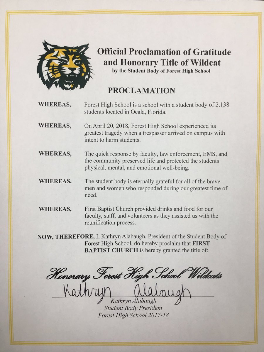 fbcocala's tweet photo. Proud to be Honorary Forest High School Wildcats! @FHS_WildcatLife https://t.co/jYBIArRgmz