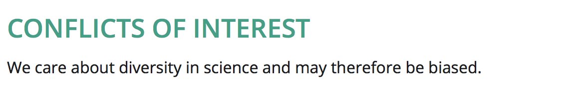<a href="/EvolLetters/">Evolution Letters</a> @flodebarre <a href="/Liiiiine/">Line Ugelvig</a> The best conflict of interests statement ever!  I am really glad you care about diversity in science @flodebarre !!! :-)