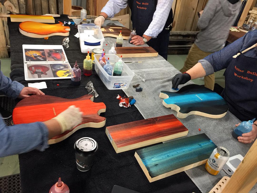 Staining guitar bodies. The possibilities are endless! #openxlife #nashville #musiccity #customguitar