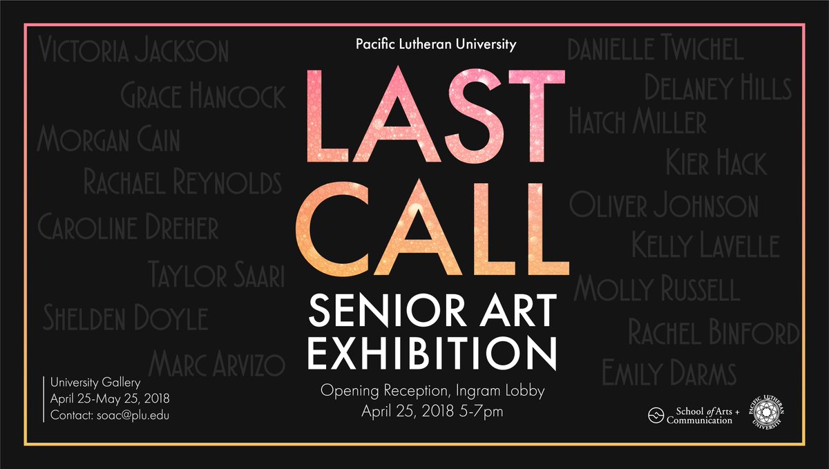 plu_arts's tweet photo. The opening night for the Senior Art Exhibition is TONIGHT! The opening reception will be held in the Ingram Lobby from 5-7 pm.

Please join the Department of Art &amp; Design as we celebrate the accomplishments of our graduating artists in the culmination of their degree program. https://t.co/XSA5RzWF7C