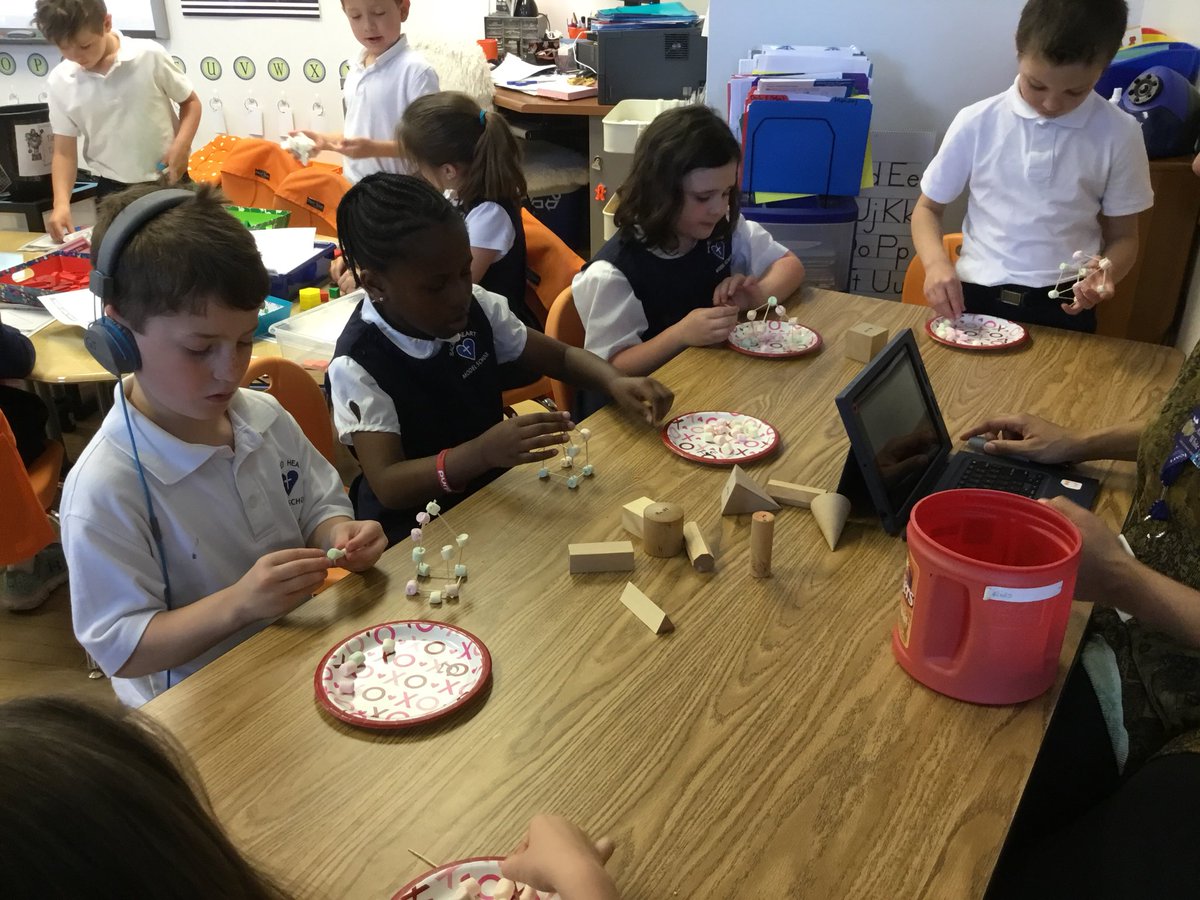 NicoleHubbs1's tweet photo. Geometry is all about shapes and their properties. Level 1 students sorted geometric shape cards by various attributes that each shape possessed and constructed 3-dimensional shapes, made of marshmallows and toothpicks.#learninginlevel1 #shms #mathfun https://t.co/kzFbbwslBY