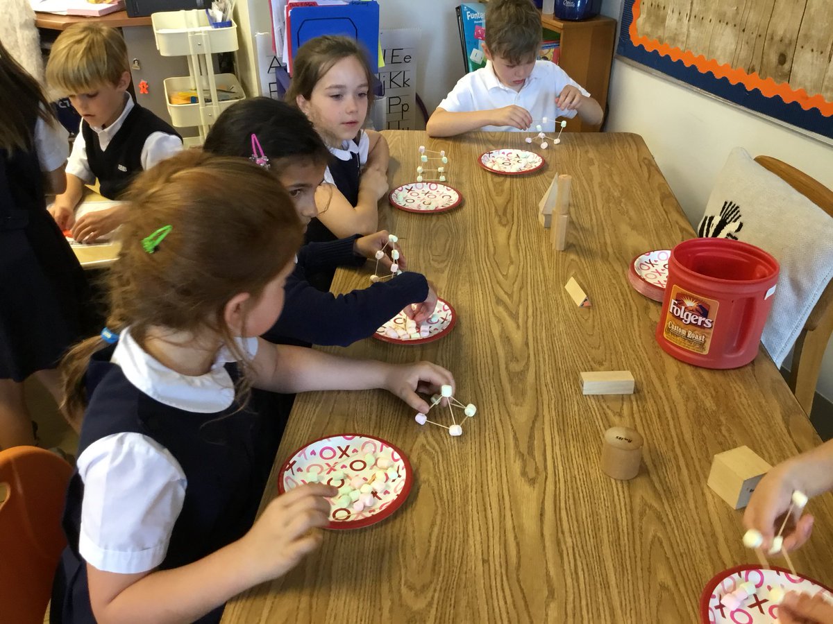 NicoleHubbs1's tweet photo. Geometry is all about shapes and their properties. Level 1 students sorted geometric shape cards by various attributes that each shape possessed and constructed 3-dimensional shapes, made of marshmallows and toothpicks.#learninginlevel1 #shms #mathfun https://t.co/kzFbbwslBY