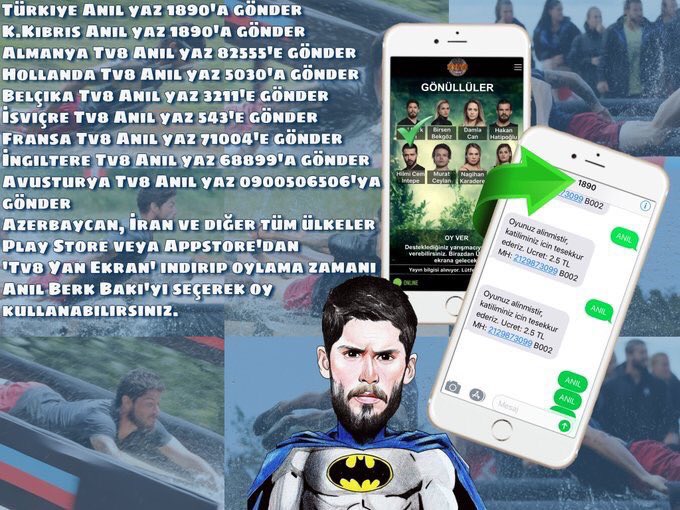 Zorlu günlerin ardından adım adım zirveye yaklaşan, Survivor’a üçüncü kez gelenlere meydan okuyan son gönüllü erkek Anıl Berk Baki için,

📆 Cuma gününe kadar; 
ANIL YAZ 1890’A GÖNDER! 👉📱

#AnılYaz1890aGönder
#AnılBerkBaki #Survivor2018