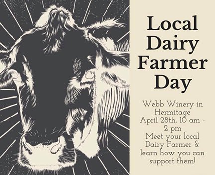 WebbWinery's tweet photo. Meet and support local dairy farmers this Saturday at Webb Winery in Hermitage! #dairy #farmers #wine https://t.co/yuFCge5YK3