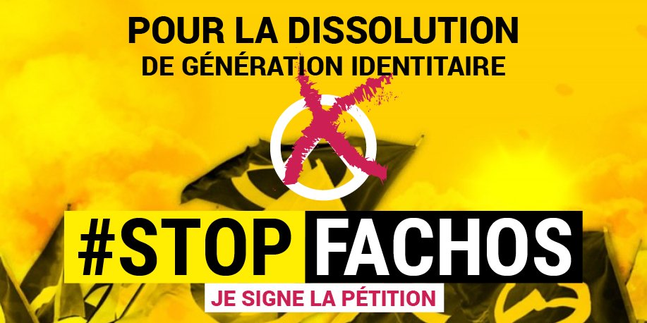 Le gouvernement ne réagit pas face aux xénophobes anti-migrant-es : il faut dissoudre Génération Identitaire !

✍️ Signe la pétition #stopfachos pour nous faire entendre ! 
➡️ jeunesgeneration-s.fr/stopfachos
