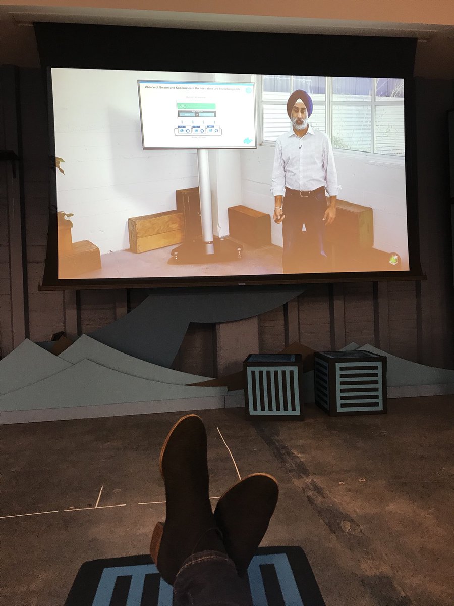 BettyJunod's tweet image. Get comfy...settle in for @banjot on the big screen to talk about how #DockerEE integrates @kubernetesio