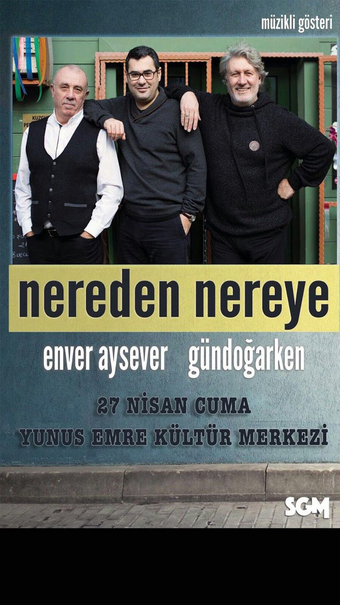 27 Nisan Cuma 20.30'da Ataköy Yunus Emre Kültür Merkezinde... 'Nereden Nereye' diyeceğiz...
Biletler:
mobilet.com/event/nereden-…