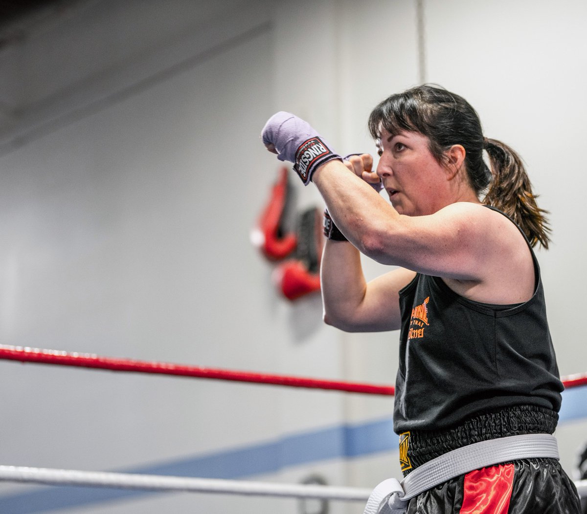 Debbie Lee Evans works out in the ring in her Muay Thai kickboxing class
