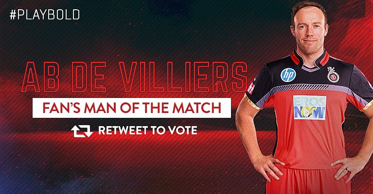 RCBTweets's tweet photo. Retweet to cast your vote for @ABdeVilliers17 as your #RCB player of the match. #PlayBold #RCBvCSK https://t.co/M0AOvOTZJV