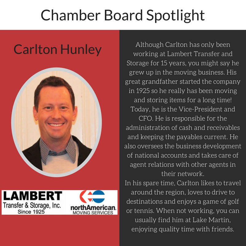 Check out our newest Board Spotlight, Carlton Hunley of Lambert Transfer and Storage! #OpelikaChamber #Spotlight #beOpelika #myOpelika