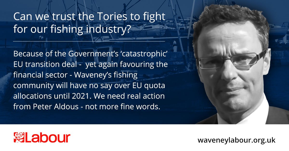 WaveneyLabour's tweet photo. Labour has called on Peter Aldous to seek 'real assurances' from the Government that Waveney's fishing community will not be used as a bargaining chip in Brexit negotiations. https://t.co/lo7c3RQvkk https://t.co/cKZJHB3JpA