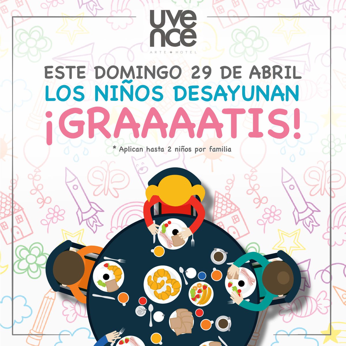 uvencehotel's tweet photo. En UVENCE consentimos a los niños en su día y les damos su desayuno gratis este domingo 29 de abril en nuestro buffet. ¡Ven! #DíaDelNiño https://t.co/2jLh9yVV6h
