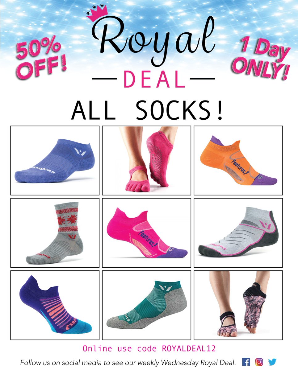 Prncessathletic's tweet photo. **REMINDER  -   💥 Today ONLY 💥- “ALL Socks” - 50% OFF!! In store and, online use code ROYALDEAL12. #royaldeal #socks #sale While supplies last. 😍 https://t.co/1ybu7bmL5T https://t.co/rGNmKULrNN
