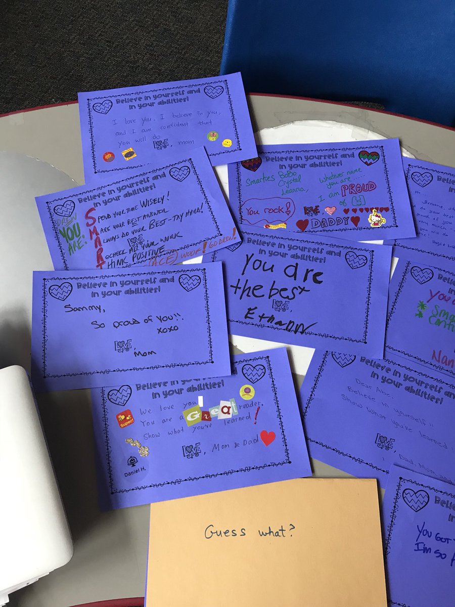 MsMoransClass3's tweet photo. Iβm so happy that 3-Mor parents and families really got behind this motivational letter thing! The kids love it! βDo you think our parents came in last night to leave these for us?β ππ#3MorTweets #fortheREkids #RooseveltPride #PARCCtesting https://t.co/MqjJXVCBXc