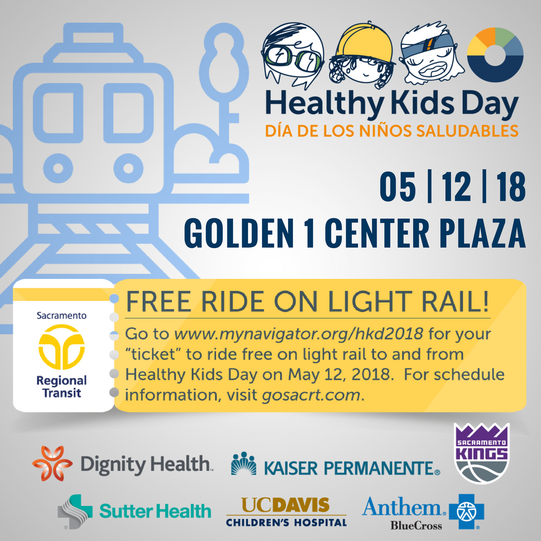 cmtyhealthworks's tweet photo. Ride light rail for FREE to & from Healthy Kids Day! DL & print your ride "ticket" at https://t.co/u3xucNVXQD. TY to our friends at @RideSacRT for making this possible. #SacHKD is presented @DignityHlthSac @kpthrive @SacramentoKings @SutterHealth @UCDavisChildren & @AskAnthem. https://t.co/fUqcoQfb6d