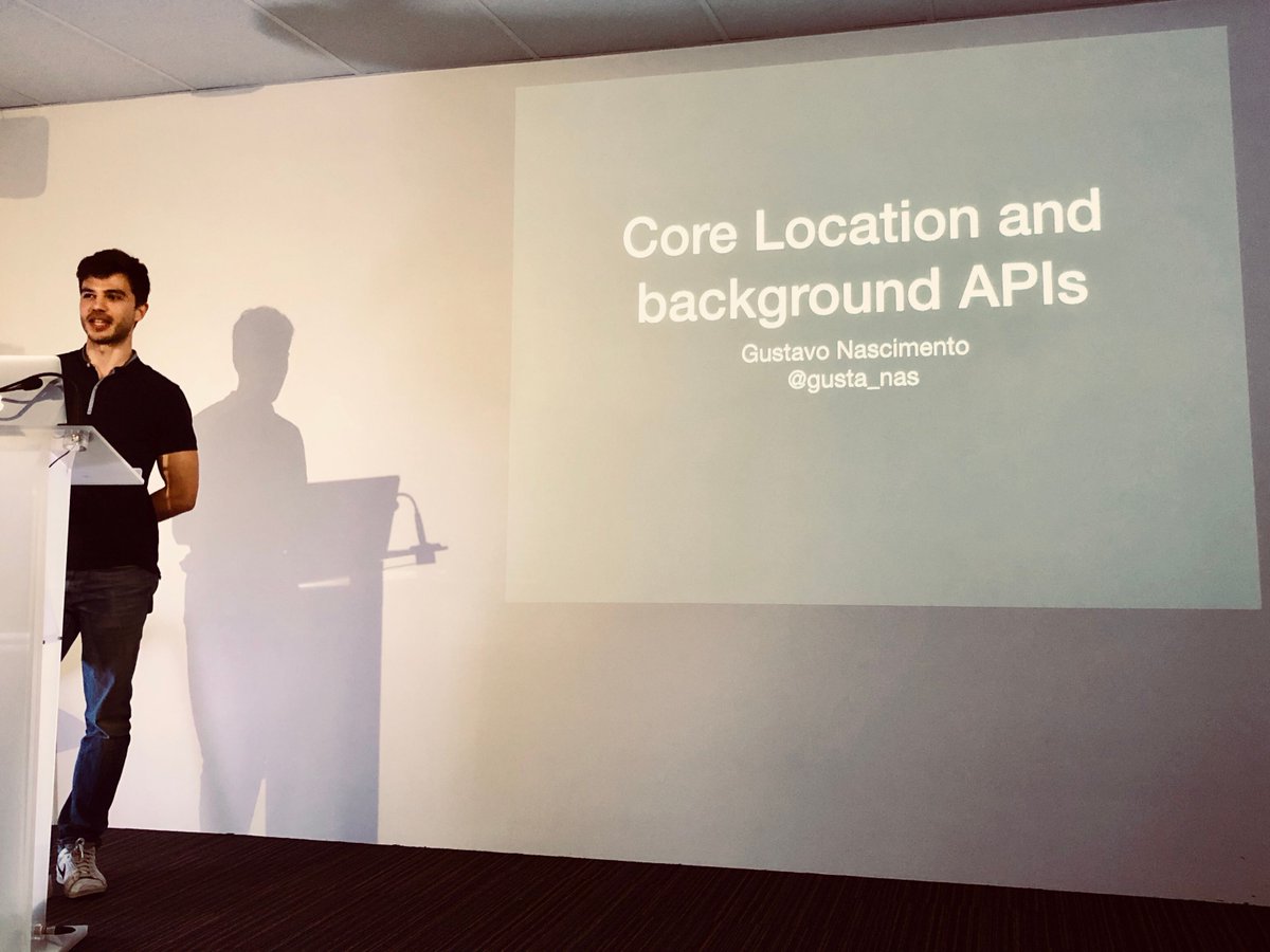 Mobel_IO's tweet photo. 👍 Second speaker for tonight: Gustavo Nascimento about Core Location and background APIs https://t.co/nHuZCXEpHC