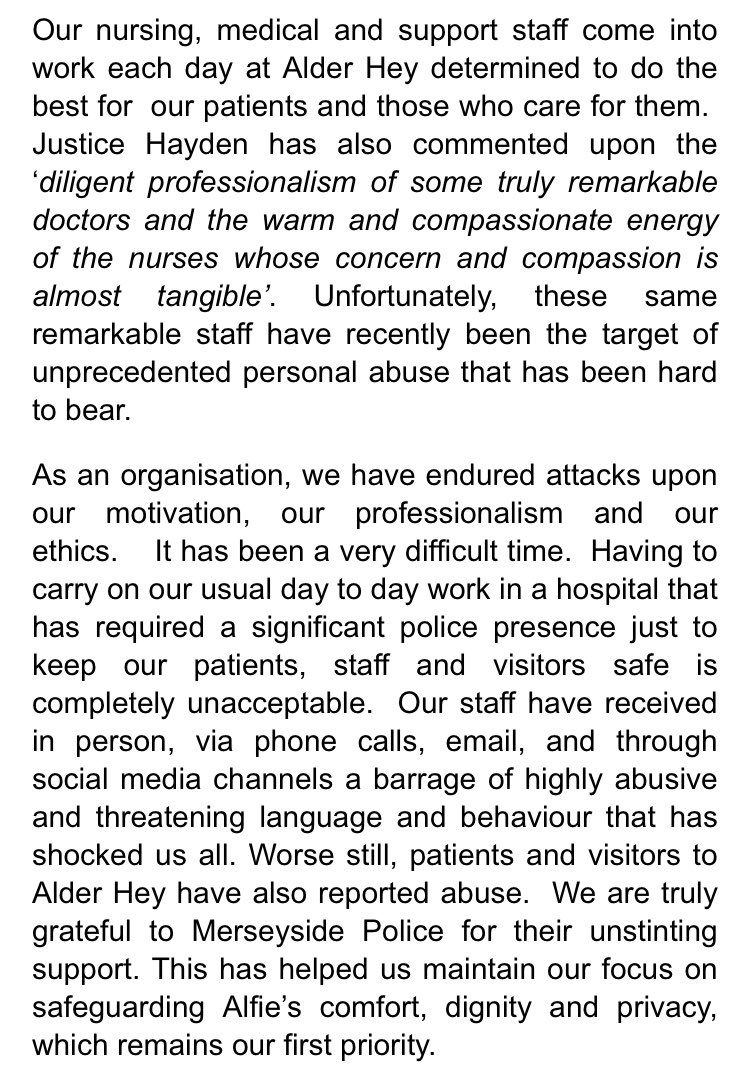 bbcmerseyside's tweet image. Alder Hey Hospital release open letter following latest court ruling on #AlfieEvans case.