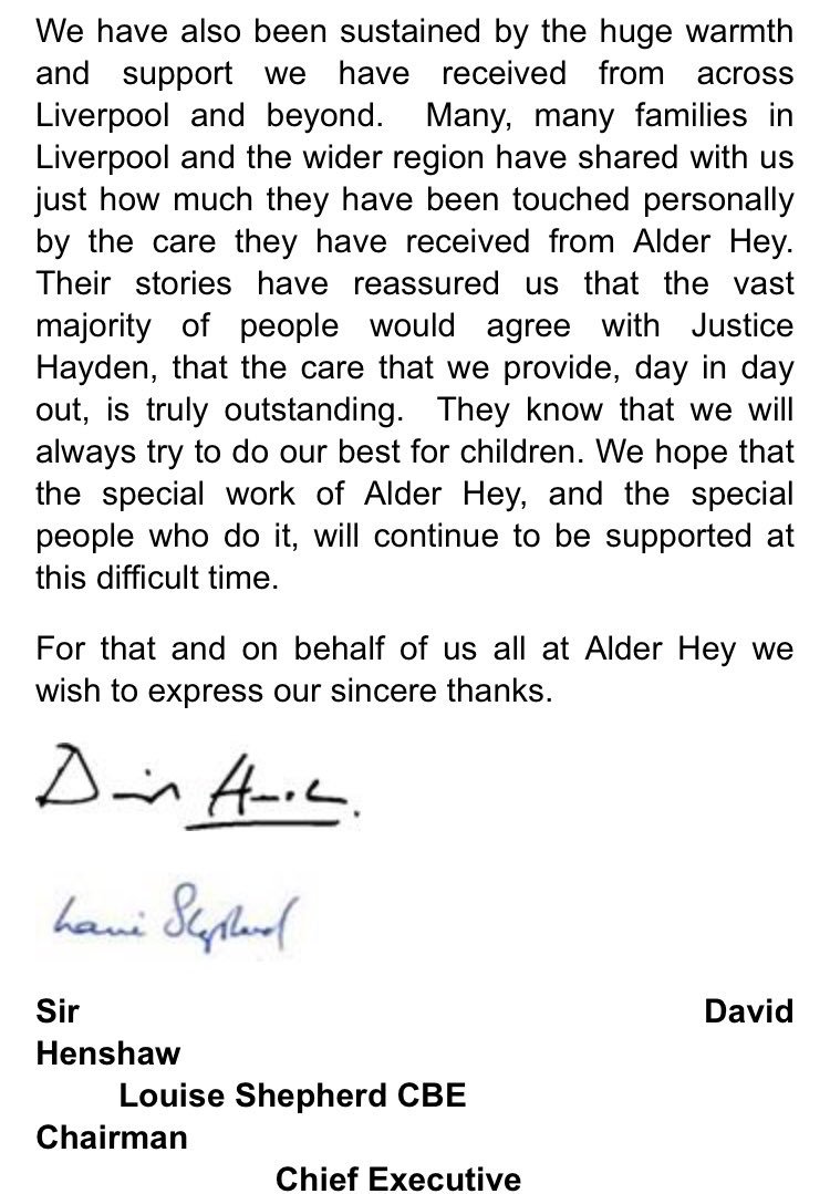 bbcmerseyside's tweet image. Alder Hey Hospital release open letter following latest court ruling on #AlfieEvans case.