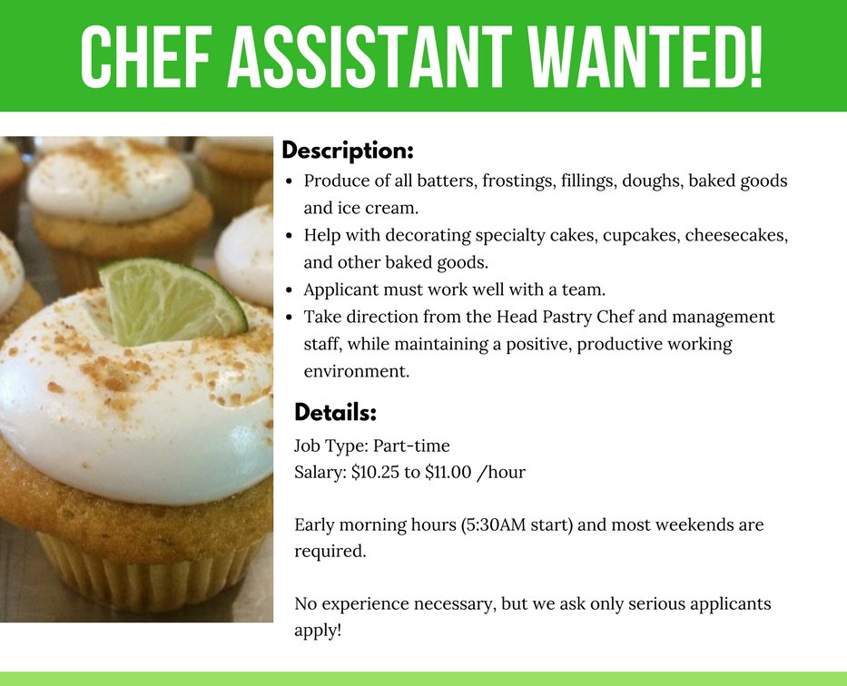 icmollys's tweet photo. Do you or a friend want to work with the sweetest team in town? We're hiring bakers, chef assistants, and morning decorators!
Apply within the store or online! https://t.co/C1hZGei0CF https://t.co/4KQKYSwkWv