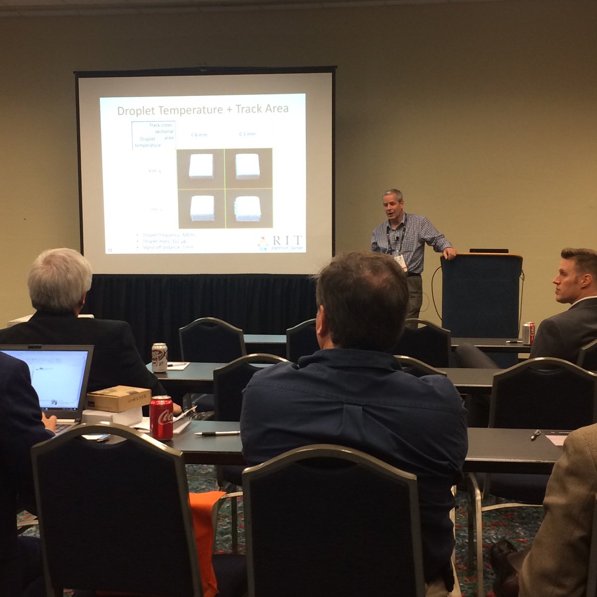Vader_Systems's tweet photo. Dr. Denis Cormier: No evidence of layering or cracking with Al 7075 using @Vader_Systems liquid metal #3DP. Room #121C @RAPID_Event https://t.co/k3qu7CIkSB