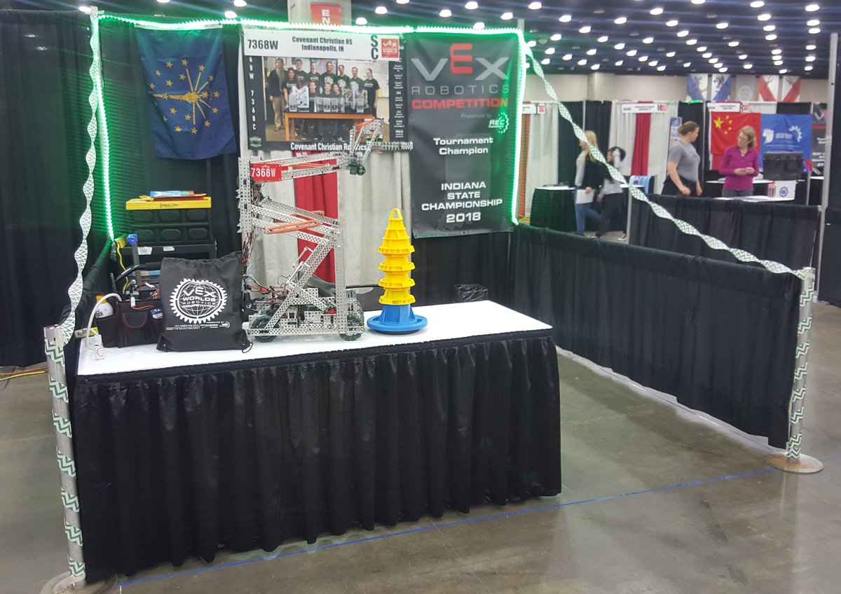 7368W_robotics's tweet image. Ready for Vex Worlds! @cchsindy Brain Blast 7368W is all set up and ready to go. Looking forward to a great tournament!