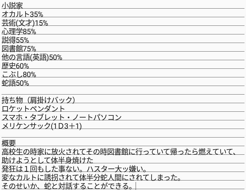 茶白 1番お気に入りのキャラ キャラ紙 クトゥルフ神話trpg 茶白 1番お気に入りのキャラ キャラ紙 クトゥルフ神話trpg
