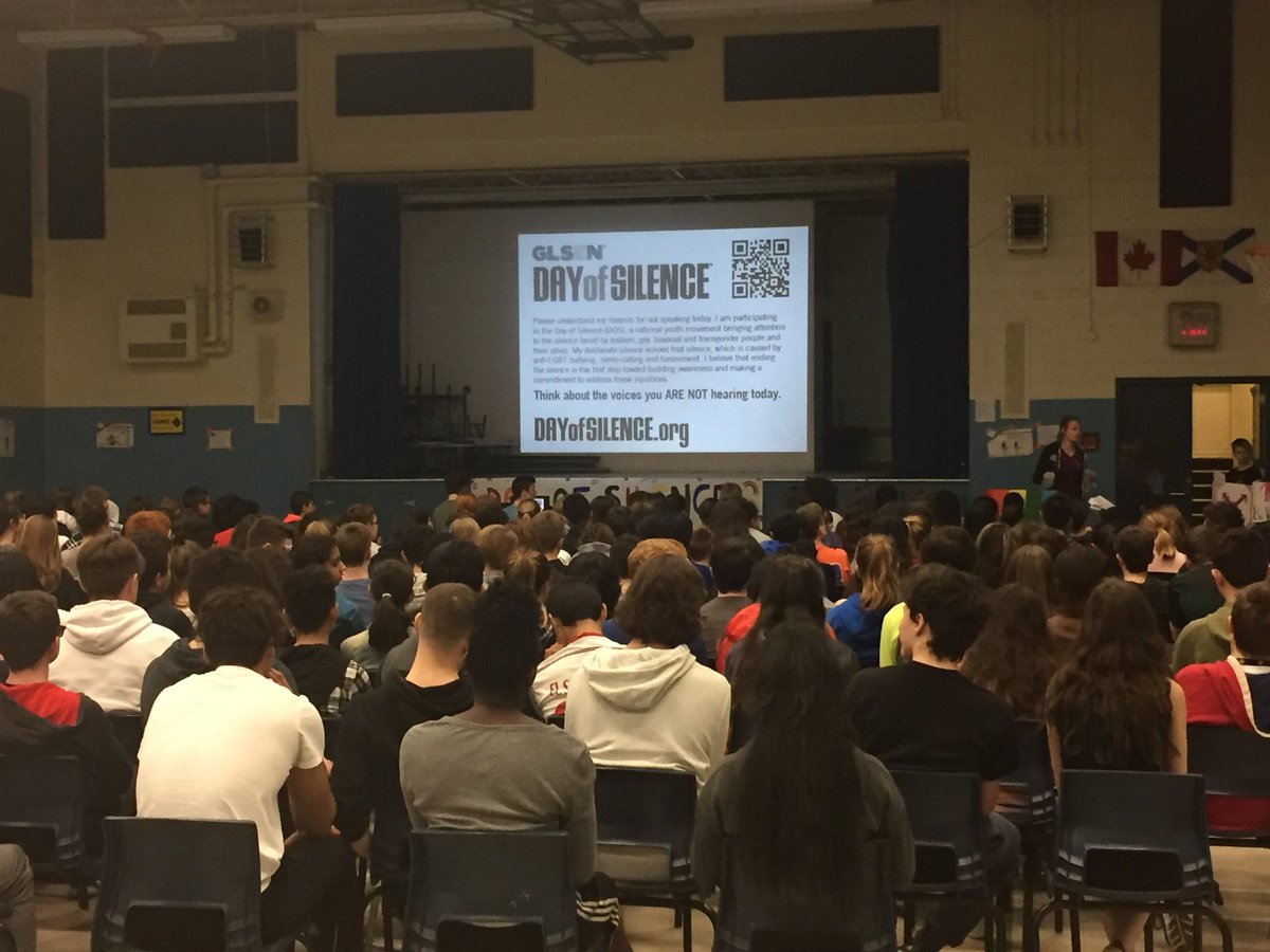 ClaytonParkJH1's tweet photo. CPJH staff and students respectfully listening to the GSA presentation in preparation for the International Day of Silence being held worldwide this Friday. Thank you to Ms Aikenhead-Bain and Mr. White and to an excellent student group for a powerful message on equality for all. https://t.co/fKWc56WD0e