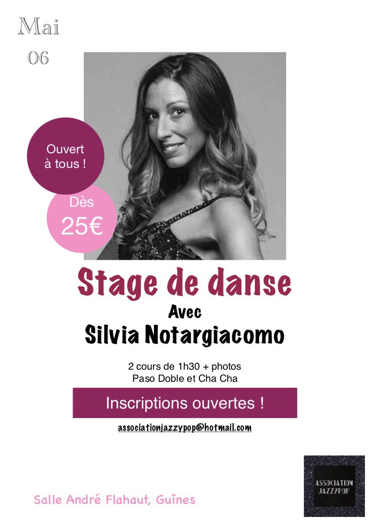 AJazzypop's tweet photo. Danse avec les stars ? Et si la star c’était vous ? Venez danser avec @SilviaNofficiel le 6 mai et apprenez le paso doble ou le chacha ! Dernieres places à prendre 👉🏼 associationjazzypop@hotmail.com
#danse #ajazzypop #silvianotargiacomo #workshop #pasodoble #chacha 💃🏼🕺🏼 https://t.co/ZKWu46VYco