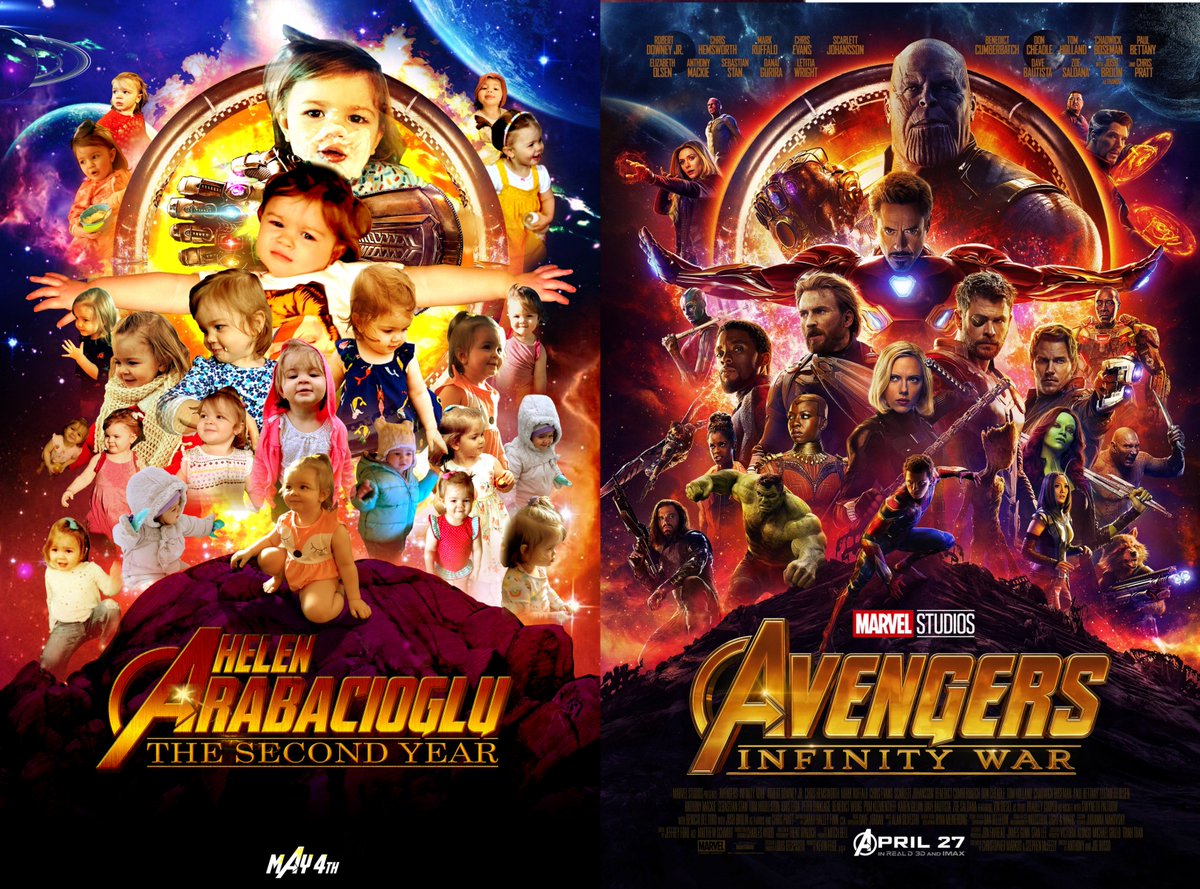 okanstudio's tweet photo. I started a tradition of doing a movie poster for my daughter's birthday. Last year it was #thelastjedi This year it is #InfinityWar . It was a little bit ambitious, but i think i nailed it. @Avengers @MarvelStudios @Russo_Brothers @RobertDowneyJr https://t.co/ebo0zsk5Eh