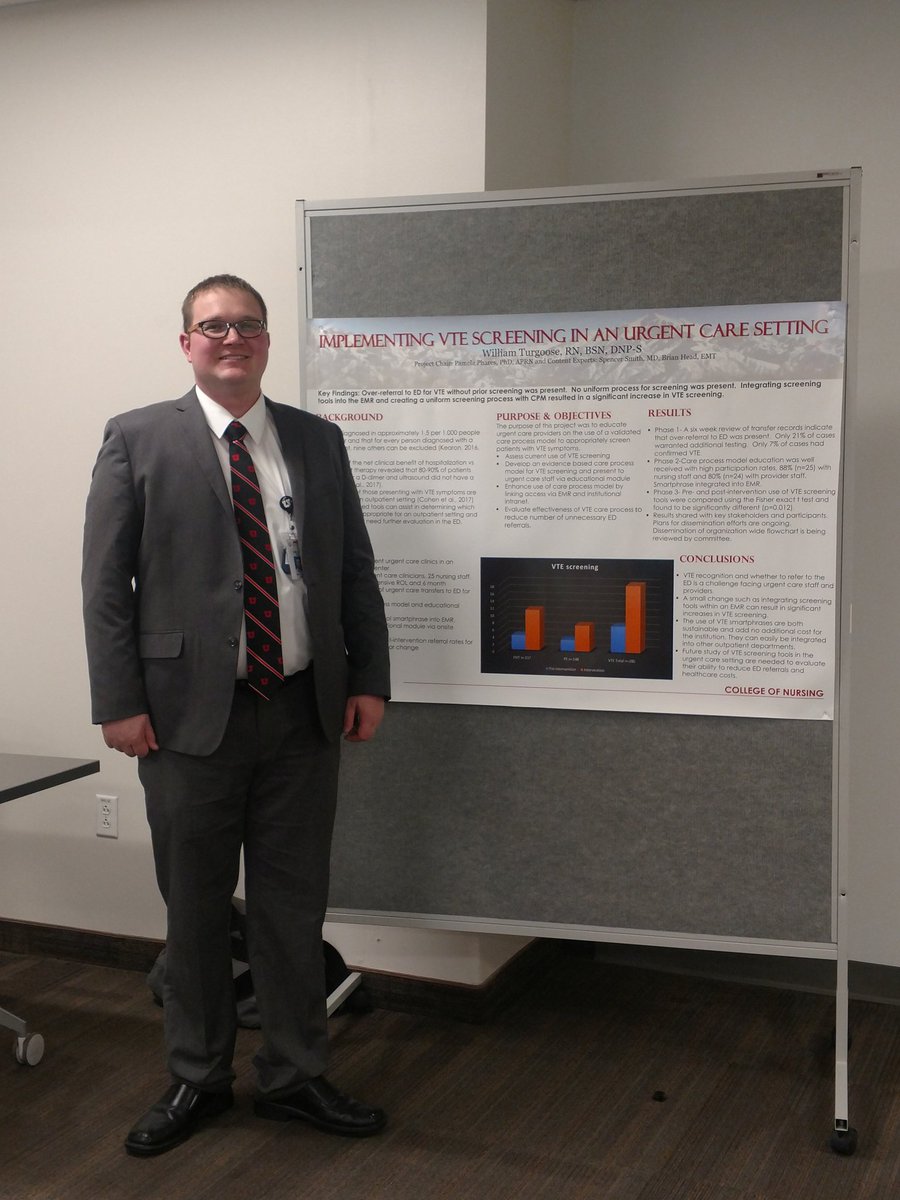 GinaStevensRN's tweet photo. Evidence Based Practice Annual Poster Fair! Representing the College of Nursing with Julie Swindells and representing Urgent Care with Will Turgoose! Such a great collaboration of scholarly work!!  #uhealth #EBP #EBPposterfair2018 #gradschool #nursesupervisor https://t.co/OB1AQlq1xt