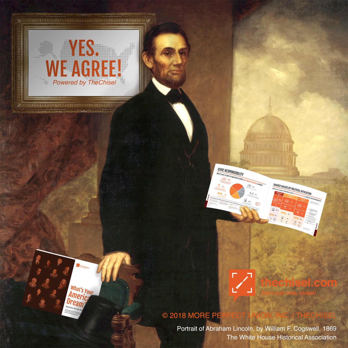 thechisel1776's tweet image. He said, “A house divided against itself cannot stand.” Our ground-breaking new research shatters the myth of two Americas and shows we’re not as divided as we think: yesweagree.com #yesweagree #bipartisan #thechisel @WhiteHouseHstry
