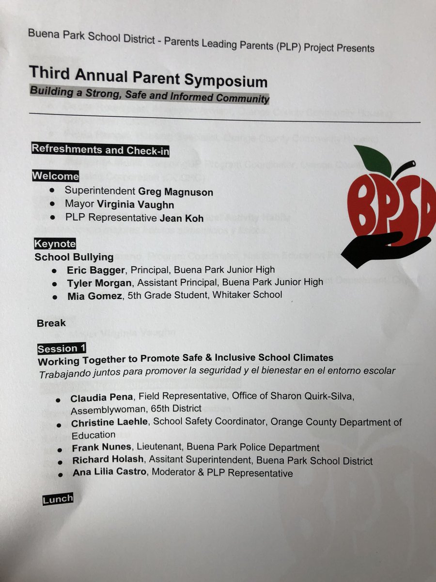 3rd Annual BPSD Parent Symposium “Building a safer, stronger and more informed community” underway today at BP Community Center. Great work by BPSD’s Parents Leading Parents to organize this exceptional event.